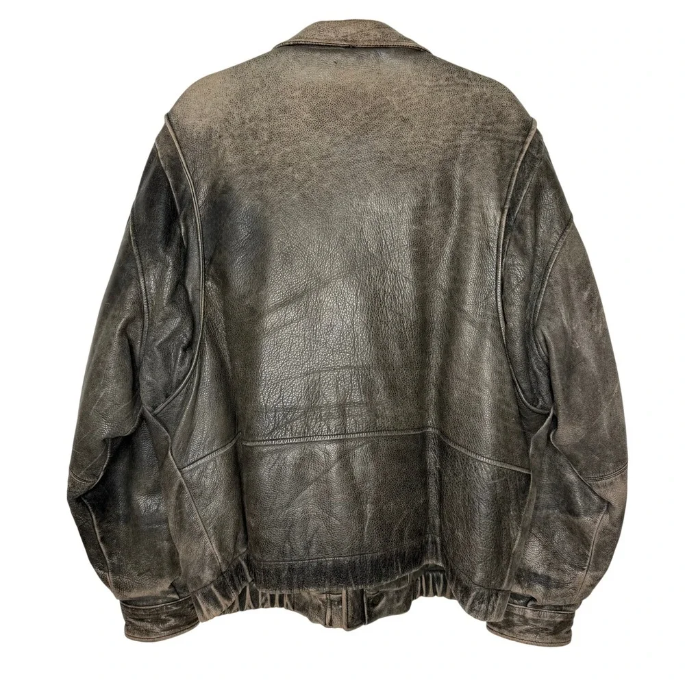Eddie Bauer Mens Distressed Leather Bomber‎ Jacket Goose Down Quilted Brown L/G